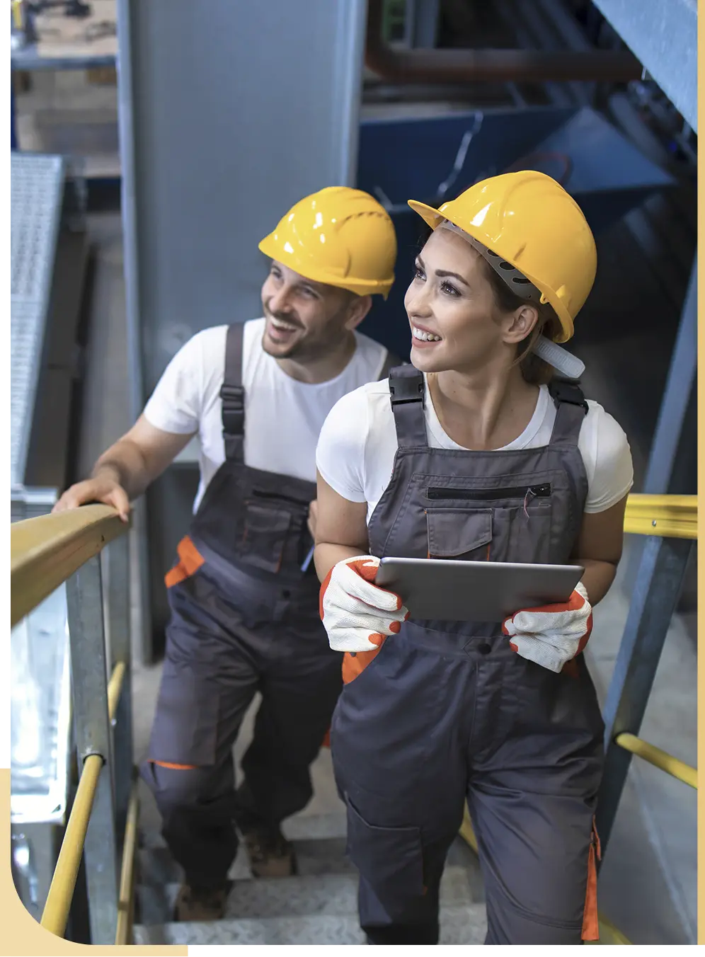 Workers smiling